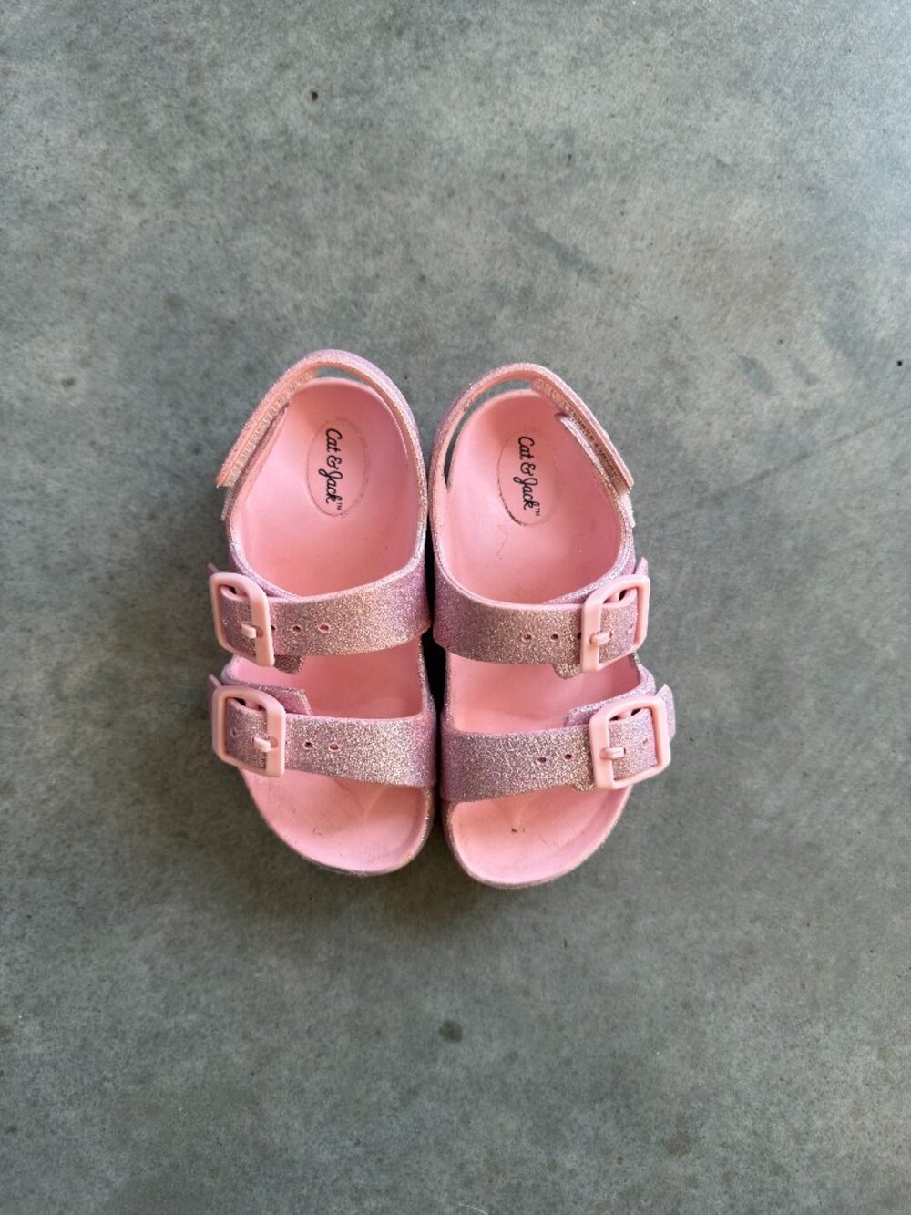 Cat & Jack Toddler Girl Sandals Size 8 Pink Glitter Double Buckle